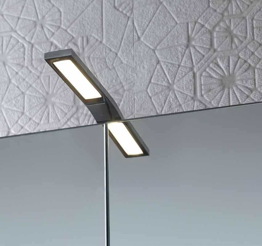 LED overhead light fitting This elegant 3W Sweep Chrome LED fitting can be used over the top of cabinets or mirrors to create superb