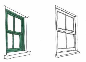Windows with clip-on glazing bars should be avoided. Plain frosted glass should only be used in obscured windows - not patterned or textured.