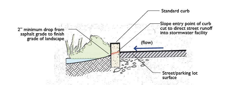 C.3 STORMWATER TECHNICAL GUIDANCE Standard Curb Cut: Design Guidance Opening should be at least 18 inches wide; for smaller facilities 12 width may be allowed