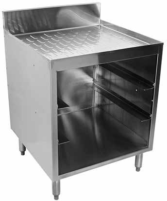 (see Specification Guide page C016 for complete specs) Adjustable thermoplastic bullet feet Full bottom shelf includes drain 19 Deep Open Glassracks* C-GRA-18 $831 18 55# C-GRA-24 $887 24 65#