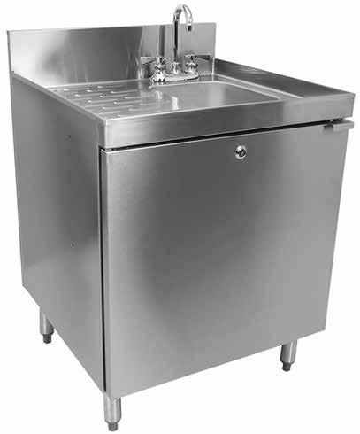 Choice Sink Cabinets All Sink Cabinets are 24ʺ deep and available with or without a locking door. The 12ʺ wide chemical storage cabinet holds three 1-gallon chemical containers.