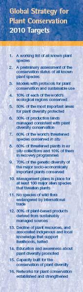 Scope of the Global Strategy for Plant Conservation Understanding and documenting plant diversity (Targets 1, 2 and 3) Conserving plant diversity (Targets 4, 5, 6, 7, 8, 9 and 10)