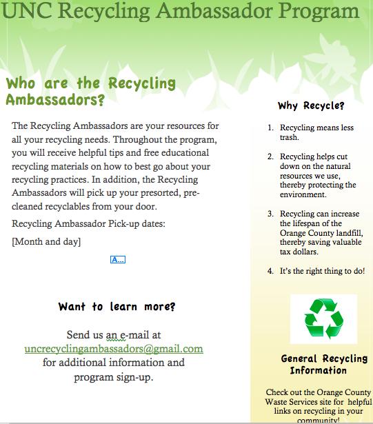 Organizing Recycling Outreach Efforts Promotion of Recycling Ambassador pickup
