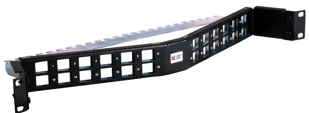 45mm Mild steel Fine textured black paint (front) Bright zinc plate (rear) The Connectix 24 Way Angled Patch Panel offers enhanced patch lead management in any style of cabinet.