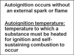 b. Autoignition occurs without an external spark or flame (1) Autoignition temperature: temperature to which