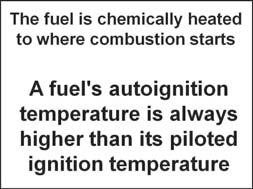 heated to where combustion starts (3) A fuel's autoignition temperature is always higher than its piloted