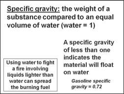 downhill and can pool in low areas (3) Specific gravity (a) The weight of a substance compared to an equal volume of water (water = 1)