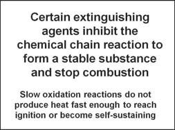 Certain extinguishing agents inhibit the chemical chain reaction to form a stable substance and stop combustion 3.