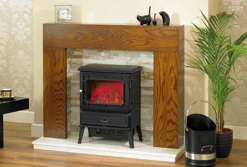 Operated with a hand held remote control the fire gives a heat output of 2 kw (low setting 1 kw).