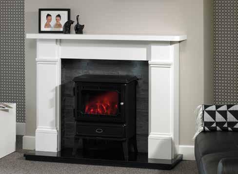 Glendale Electric Stove Pictured right: The Keswick Fire Surround in Washed Oak with Dove Grey
