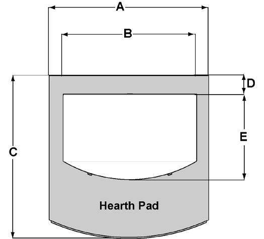B. Appliance Dimension with Stone Surround Diagram Height includes 3/8 in (9.53mm) hearth pad.