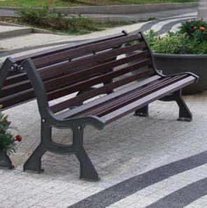 The Bilbao, Burgos (below left) and Costa designs are conservatively-styled, with large timbers overhanging the seat standards, and are most commonly used in park environments.