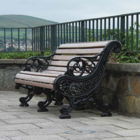 ROTHERHAM SEAT RANGE The Rotherham - a distinctive floral-style cast iron seat with timber slats arranged in a scrolled profile - is a replica of a Victorian original, first thought to have been used