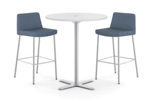 Stool model HFSS74L in Optic Slate with Textured Satin Chrome frame and HFTLS36 round table top in Brilliant White laminate