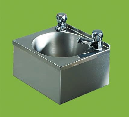 Wall mounted, satin finished handrinse basin with 241mm square bowl, 140mm deep.
