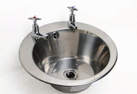Inset satin finished washbasin with 306mm diameter bowl, 150mm deep. Supplied with fixings, waste and tapholes but without taps.