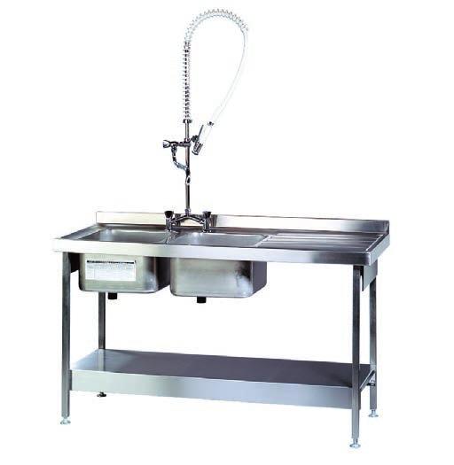 Burgundy - Catering sink 600mm wide Satin finish catering sink with working height of 850mm and 600mm projection from wall, compatible with Pland catering tables.