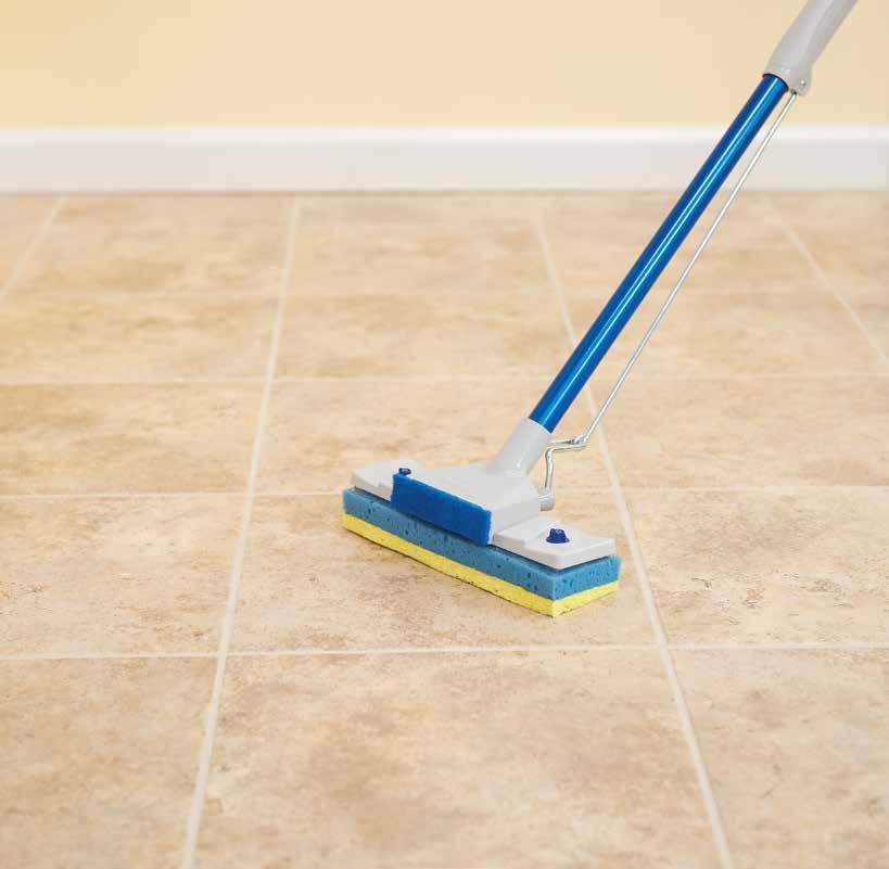 SPONGE MOPS Maintains soft, flexible shape wet or dry Patented built-in scrubber Automatic squeezing action for wringing mop dry 48" powder-coated with hang-up feature Clean Squeeze Sponge Mop 53UJ56.