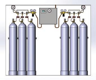 AUTOMATIC CYLINDER MANIFOLDS CONFIGURATION (2X3 CYLINDERS): Collector (x2) Coiled pipes for connecting cylinders (x6) Reducer (x2) Fixation device (x2) Automatic Cylinder manifold with automatic