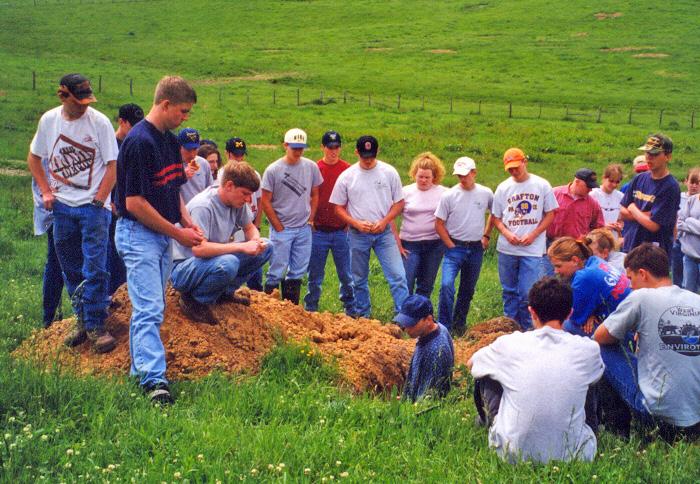 Land Judging in West Virginia /2 profile. From this profile, contestants determine the texture, depth, degree of erosion, permeability, and internal drainage of the soil.