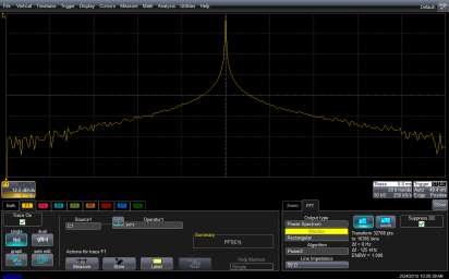 The rectangular window applies no weighting, but presents the finite record acquired in the oscilloscope to the FFT.