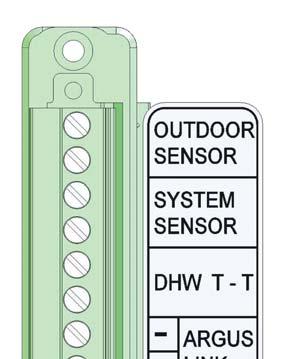 8 - ELECTRICAL CONNECTIONS Argus Link (Multiple boiler applications only) Outdoor Sensor, if used. A. Provided with boiler. B. Locate outdoor sensor to protect against wind and direct sunlight.