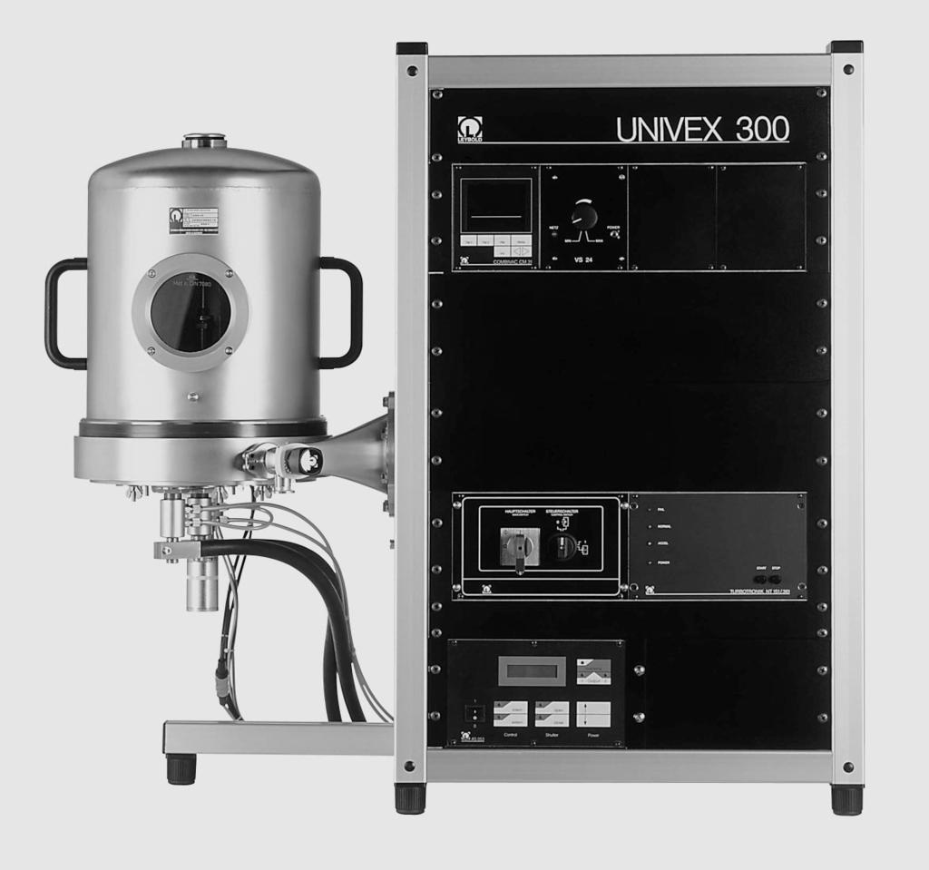 LEYBOLD Bell Jar System UNIVEX 300 1040 486 = 19" Ø 300 UNIVEX 300 61 398 803 = 18 HE 928 462 620 304 566 280 269 UNIVEX 300, typical arrangement with stainless steel bell jar and process components
