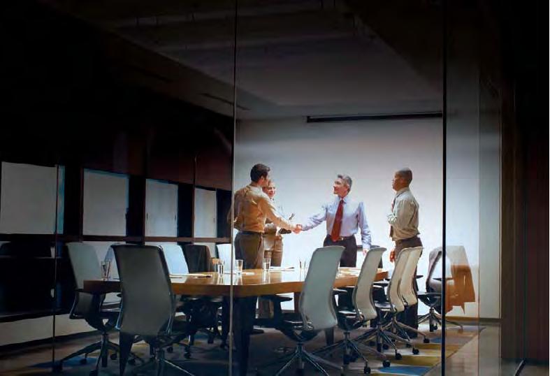 Conference Room Dimming control with preset Scenes provide the appropriate light levels for