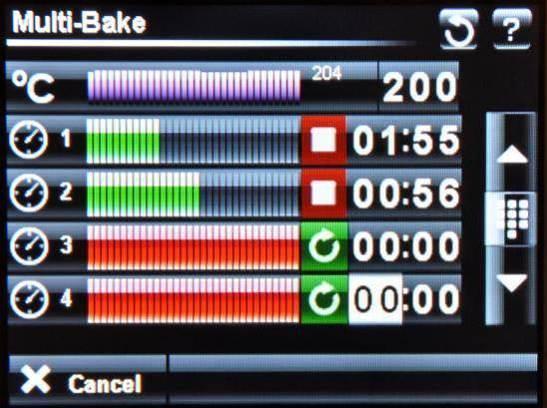 3 TOUCH TO STOP TIMER MULTI-BAKE SETUP SCREEN WITH FOUR TIMERS