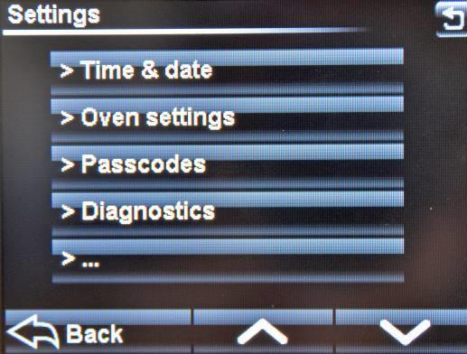 8-9.0 DIAGNOSTICS SETTINGS SCREEN TOUCH DIAGNOSTICS AND THE FOLLOWING SCREEN