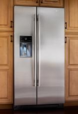 All Jenn-Air side-by-side refrigerators feature a counter-depth design with an external ice-and-water dispenser.