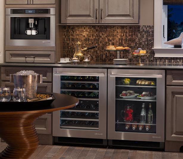 The beverage center accommodates up to 14 wine bottles, along with beverages, hors d oeuvres and other ingredients.
