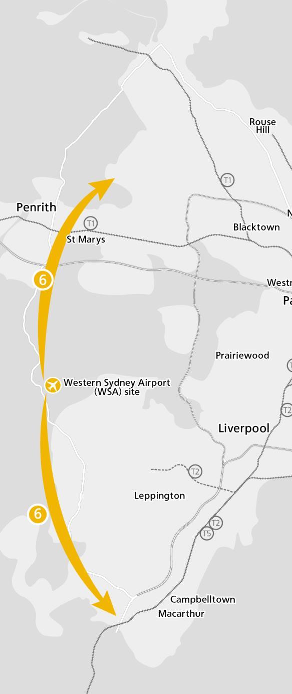 Option 6: A north-south link TNR @ Glenmore Park Strategic Public Transport Hub Location Orchard Hills Source: Western