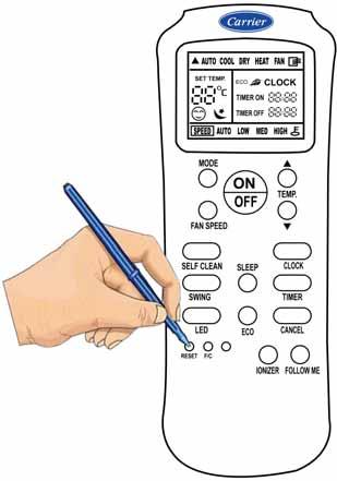 USE OF REMOTE CONTROL (Cont.) RESET Function When you press the recessed RESET button, all current settings are cancelled and return to original factory settings.