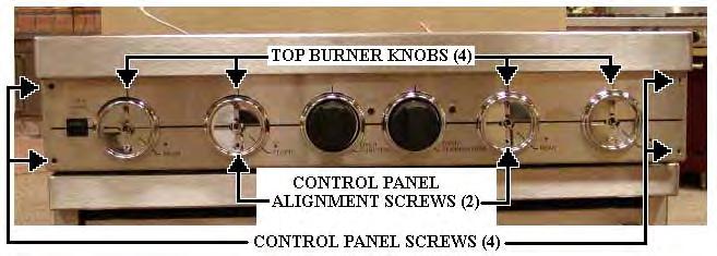 5. To remove the main top: a) remove the four (4) top burner knobs; b) remove the four screws