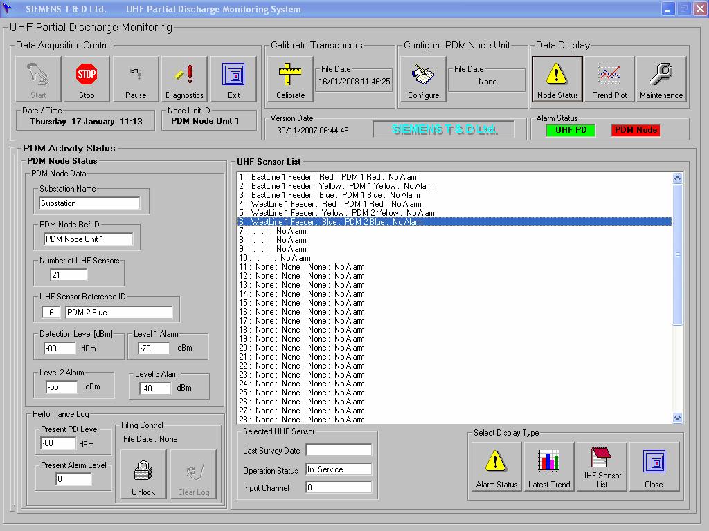 Figure 6 Zone Status Screen By selecting a UHF Sensor from the UHF Sensor list, the following information will be displayed: Detection Level (dbm): Displays the nominal detection level in dbm that