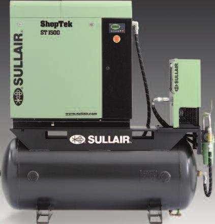 The package includes the Sullair ShopTek compressor, SRS dryer, SCF filter, and an 80 gallon or 120 gallon storage tank. Note: The dryer, filter, and receiver tank are optional.