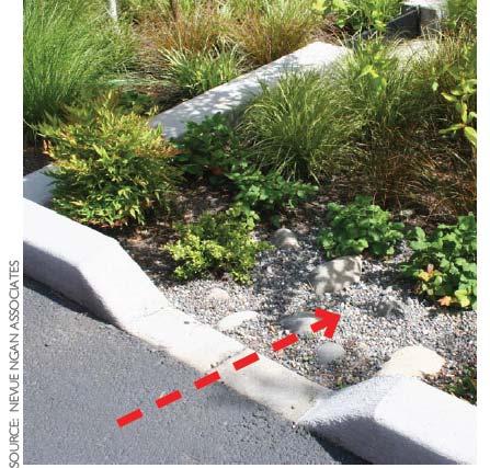 The overflow drain for the treatment measure should not be located directly in line with or next to the curb cut.