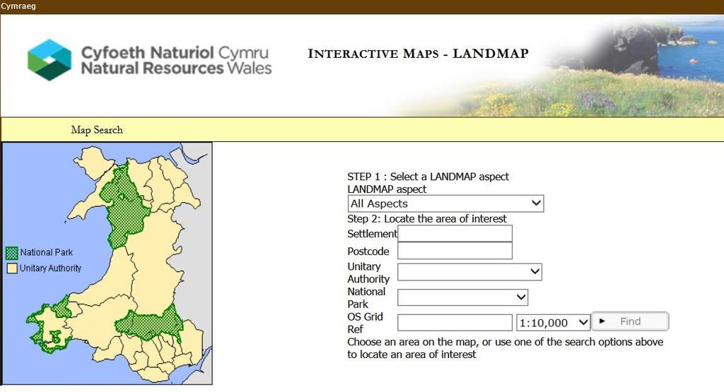 Accessing LANDMAP spatial datasets To access the LANDMAP interactive map to view aspect area maps and surveys http://landmap-maps.
