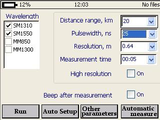 Working with the OTDR Setting up Measuring Parameters Press P to access the main menu. Press F2 (Setup) to access the measuring parameters window.