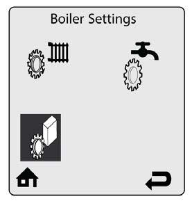 SETTINGS Menu The Boiler Settings menu contains settings related to general boiler operation. Each line contains a Boiler Setting followed by its current value.