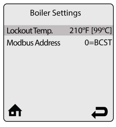 allows the High Boiler Temperature lockout (E3) to be temporarily adjusted down to 102 F [39 C] for inspector demonstration.