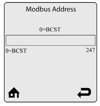 GF-135 Esteem 399 Low NOx Boiler Chapter 18 OMM-0089_0A Installation, Operation & Maintenance Manual Controller Operation 18.5.2 Modbus Address (Default: 0=BCST) Modbus Address assigns the boiler with a unique address in the Modbus control system.