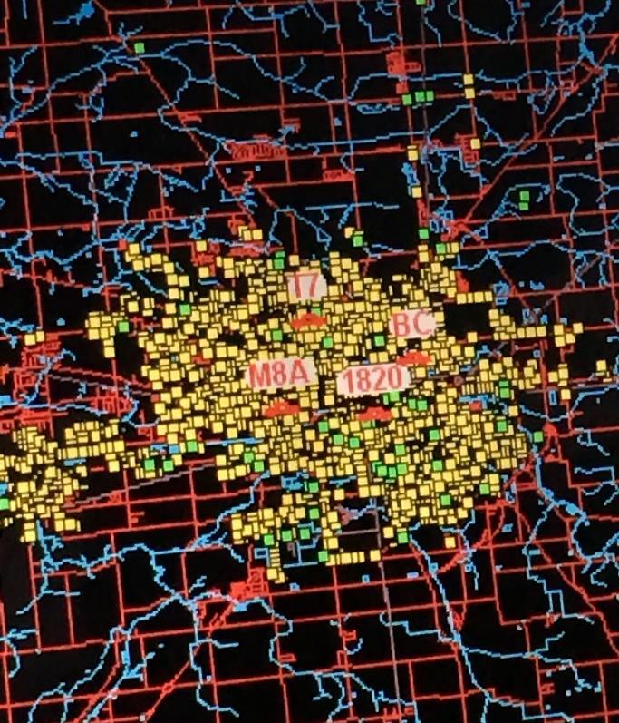 Mead, personal communication, January 19, 2016). Figure 3. A MDT map of the Muncie area, the yellow dots are fire hydrants.