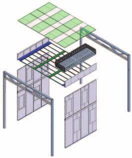 The beams build the supporting structure of the booth and guarantee excellent tightness and free thermal expansion of the panels.