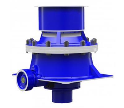 The vertical cone crusher drive shaft rotates the mantle eccentrically below the concave, or bowl liner, squeezing the product and crushing it between the mantle and concave.