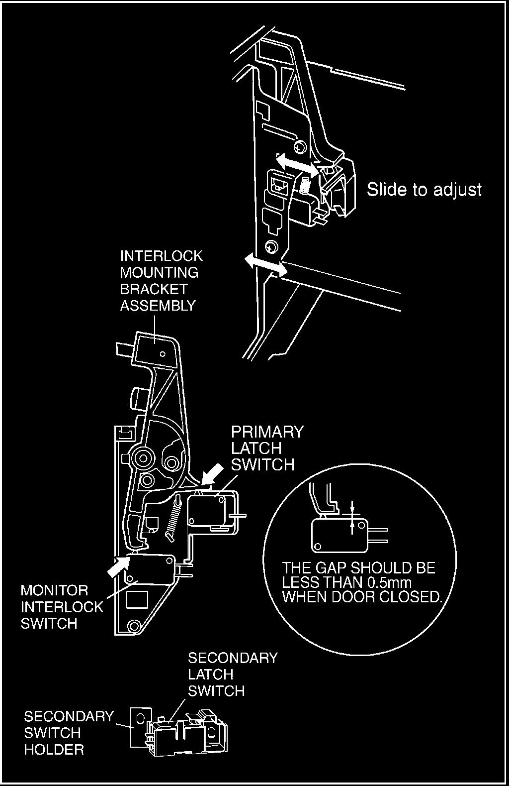 Mount the secondary latch switch to secondary switch holder as shown in illustration.
