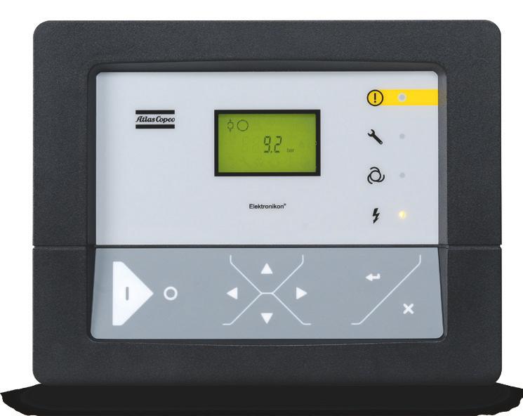 Dual pressure set point & delayed second stop Elektronikon controller Key features Improved ease of use: intuitive navigation system with clear pictograms and extra 4th LED indicator for service.