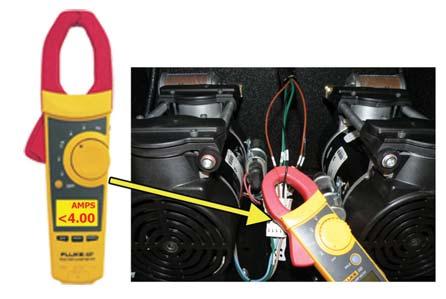 With the Compressor running: 9.2.1 Remove Front Panel (see section 8.7.2 ) 9.2.2 Locate the hot lead wire going to the Compressor you will be measuring: System 1 = Wire #1 System 2 = Wire #8 9.