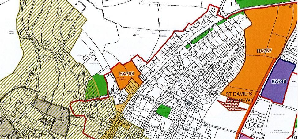 2.0 BACKGROUND & LOCATION Scan of St David s LDP proposal map showing the proposed application site, which is identified for Housing allocation (orange) 2.
